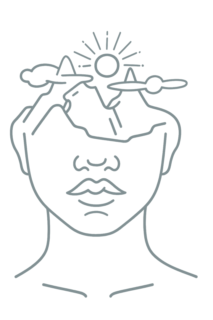 Profil de visage traversé de nuages, symbolisant les émotions envahissantes et leur apaisement par l’hypnose.